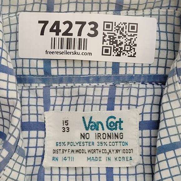 Vintage 70s Disco Checkered Button Shirt Medium 20x30 Blue - Picture 8 of 11